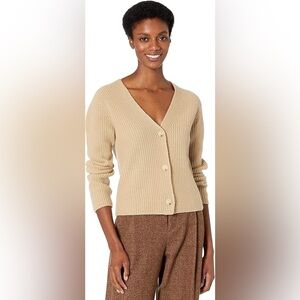 Vince Tan Shaker Rib Cashmere Cardigan— Womens Large